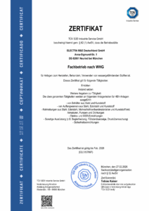 Zertifikat zum Anlegen, Herstellen, Behandeln und Verwenden von Wassergefährdenden Stoffe nach WHG